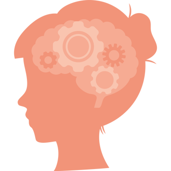 A woman's head with gears in the brain png