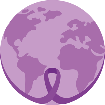 A purple ribbon around the world with a map of the world png