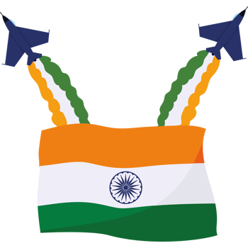 An indian flag with two jets flying in the air icon isolated png