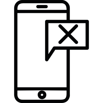 A black and white image of a phone with a message png
