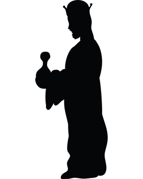 A silhouette of a woman holding a cup png