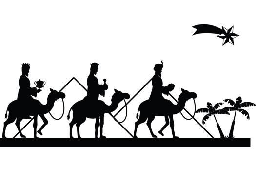 Three wise men on camels in the desert png