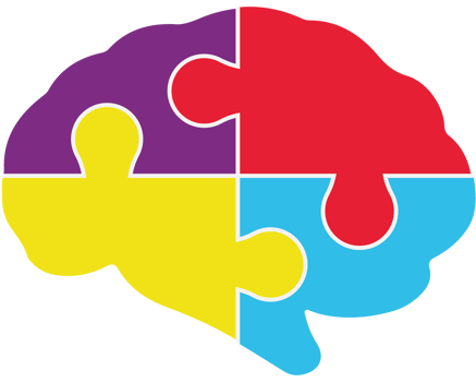 A brain with four pieces of puzzle pieces png