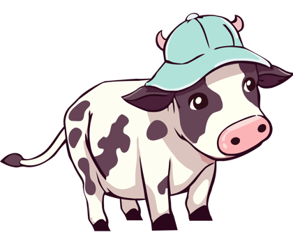 Cartoon cow wearing a hat png