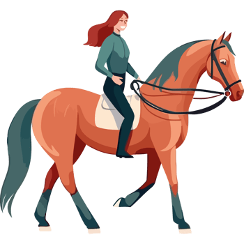 A woman riding a horse in a cartoon style png