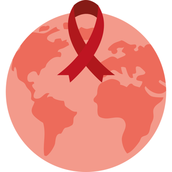 A red ribbon around the earth with a globe png
