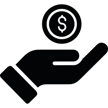 A hand holding a dollar coin icon isolated png