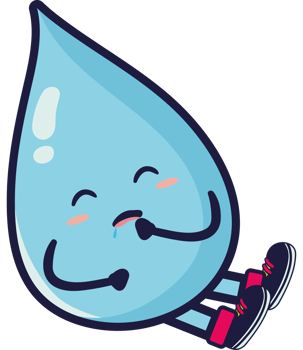 A cartoon water drop with a sad face png