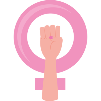 A female fist in a pink circle with the word female png