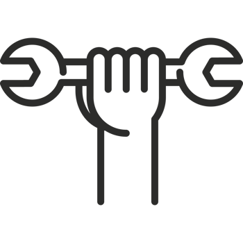 A hand holding a wrench icon isolated png