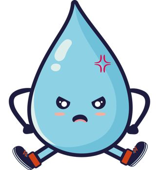 A cartoon character of a water drop with arms and legs png