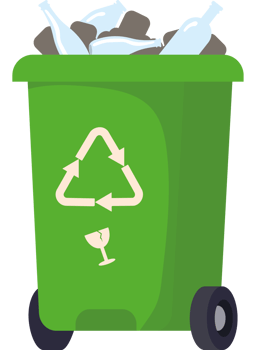 A green trash can with bottles and cans png