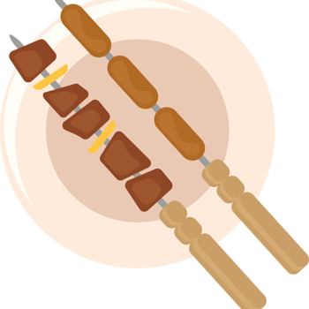 A plate with two skewers on it png
