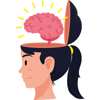 A woman with her head in the shape of a brain png