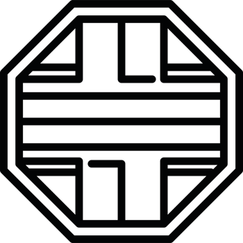 A black and white logo with a hexagon icon isolated png