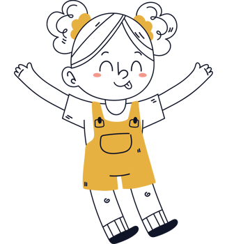 A cartoon girl in overalls with her arms outstretched png