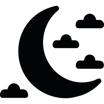 A black and white crescent with clouds png