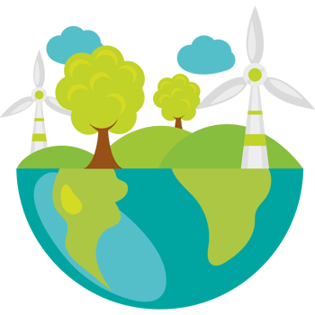 An earth with windmills and trees png