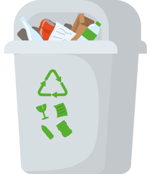 A trash can with garbage and recycling items png
