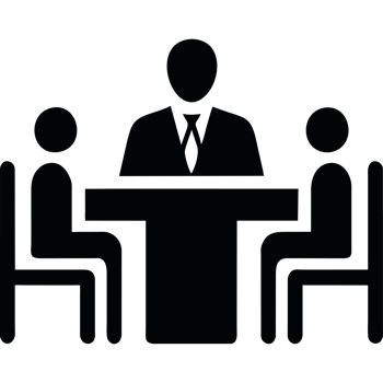 A black and white image of a meeting room with people sitting at a table png