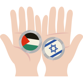 Two hands with the flag of israel and palestine png