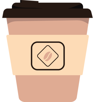 A coffee cup with a lid and a sticker png