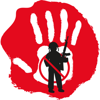 red hand day illustration of red hand with ban kid soldier sign isolated png