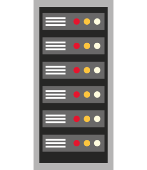 A server rack with red, yellow and green buttons png