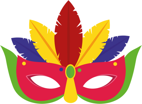 A colorful carnival mask with feathers on it icon isolated png