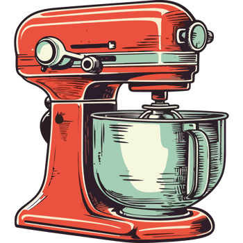A red mixer with a bowl on top png
