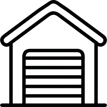A black and white house with a garage door png