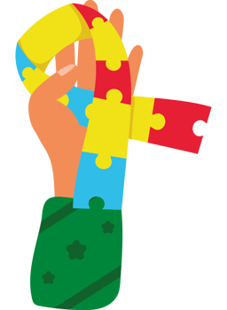 A hand holding a colorful puzzle piece png