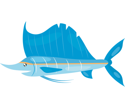 A sailfish fish with a blue tail png