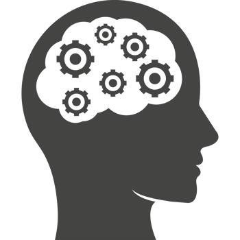 A silhouette of a person's head with gears in the brain png