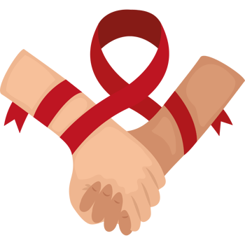 Two hands holding each other with a red ribbon png