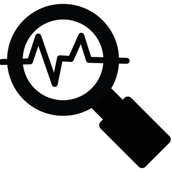 A magnifying glass with an ecg on it png