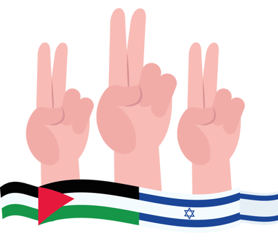 Three hands with the peace sign and the flag of israel png