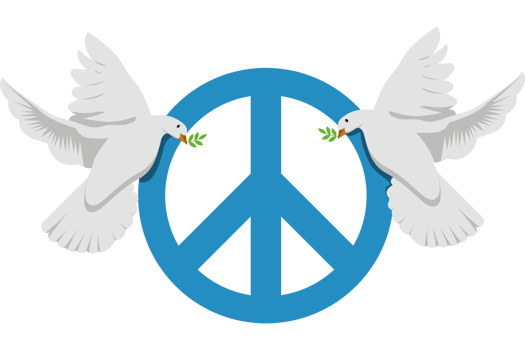 Two white doves with peace sign in front of them png