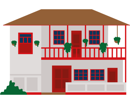 A house with a red and white roof png