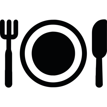 A black and white plate with a fork and knife png