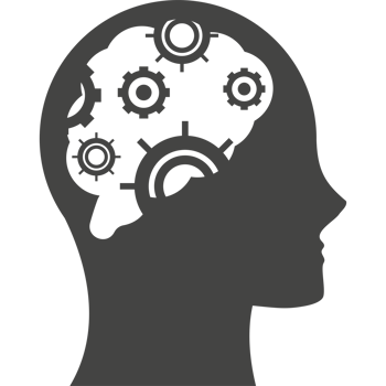 A silhouette of a head with gears in it png