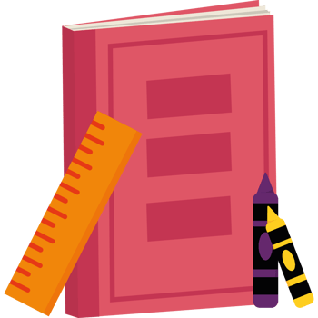 A book, pencils and ruler are next to a book png