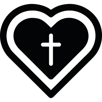 A black and white heart with a cross inside png
