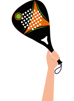 A hand holding a racket with dots on it png