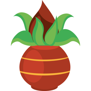 A red pot with a green plant in it png