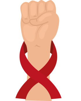 A fist with a red ribbon around it png