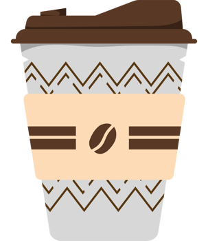 Coffee cup with a brown and white pattern png