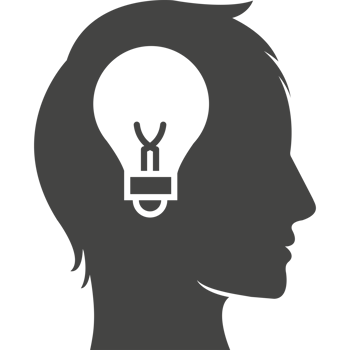 A silhouette of a man's head with a light bulb in it png