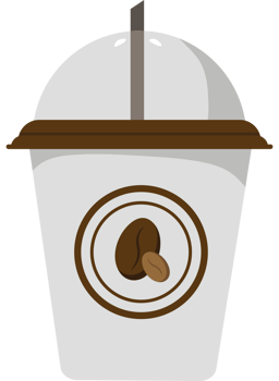 Coffee cup with a lid and a straw png