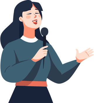 A woman is holding a microphone and singing png